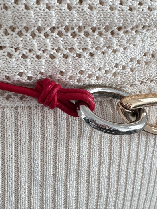 L\'Academie Belt Zoriah Red Leather Gold Silver Link Accent Slide Adjustable